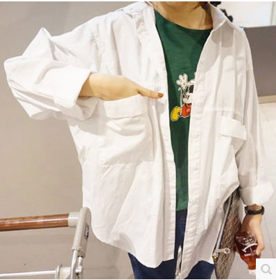 2017夏裝韓版寬松女小清新襯衫BF風學院白外套女學生長袖襯衣開衫
